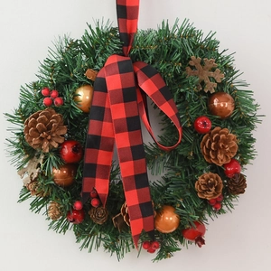 Christmas Wreath Artificial Pine Needle Garland With Pine Cones Berries Ribbons For Door Wall Hanging Holiday Decor