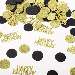 Birthday Confetti Black Gold Glitter Paper Happy Birthday Lettering Table Scatters Party Decoration Supplies