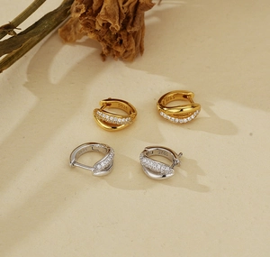 Detailed macro view showing S925 hallmark on minimalist zircon paved hoop earrings