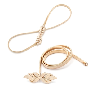 Elegant gold leaf elastic waist belt for dresses with detailed metal spring chain design