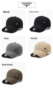 Collage of middle-aged men's baseball caps showing five different color options