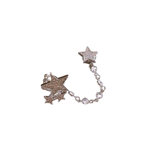 Silver magnetic star ear clips with zircon tassels in a minimalist Korean style design