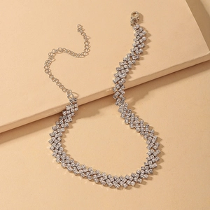 Rhinestone Choker Necklace For Women Shiny Multi Row Alloy Necklaces Elegant Full Diamond Jewelry For Party Banquet