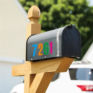 Outdoor view of colorful 4-inch self-adhesive waterproof mailbox number stickers 7261