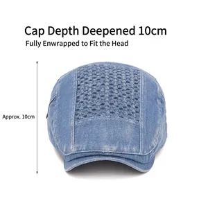 Denim ivy cap for women with textured honeycomb pattern and extended 10cm crown depth