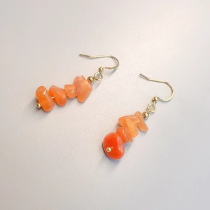 Bohemian orange natural stone beaded dangle earrings with gold hooks for women