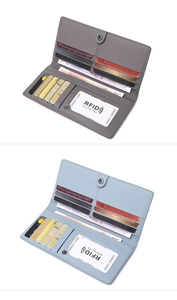 Détail du portefeuille RFID en cuir PU montrant les fentes pour cartes et l'intérieur