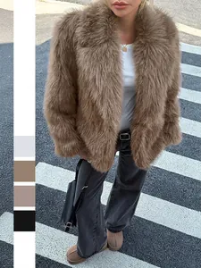 Giacca In Pelliccia Sintetica Da Donna Peluche Manica Lunga Risvolto Allentato Fronte Aperto Cappotto Autunno Inverno Casual