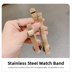 Detail of rose gold mesh watch strap in stainless steel material for elegant ladies