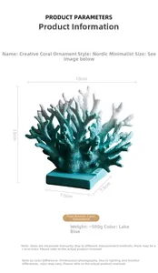 Detailed size specifications for lake blue resin coral ornament with dimensions and weight