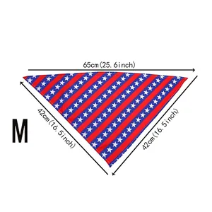 Size chart for USA Independence Day dog bandana with flag pattern measurements in cm and inches