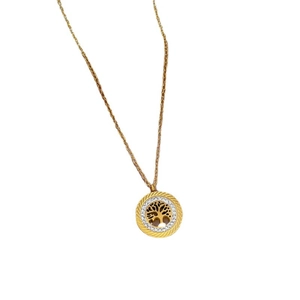 Minimalist gold Tree of Life necklace with crystal-encrusted circular pendant for women
