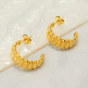 Minimalist gold geometric croissant hoop earrings in polished stainless steel