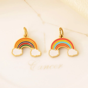Colorful rainbow and cloud charms in 18K gold plating for DIY jewelry making