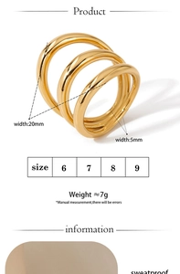 Detail showing 20mm width and sweatproof features of the gold multilayer ring