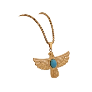 Collana vintage in acciaio inossidabile dorato con pendente aquila e turchese