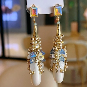 Bohemian Dangle Earrings With 925 Sterling Silver Earring Post Copper Crystal Resin Artificial Pearl Flower Vintage For Women
