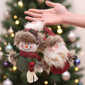 Christmas Hanging Ornaments Santa Claus Snowman Plush Doll Pendants Knitted Linen Artificial Fur Tree Home Party Decor