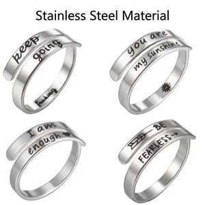 Stainless Steel Engraved Ring I Am Enough Inspirational Adjustable Double Layer Wrap Jewelry For Men Women
