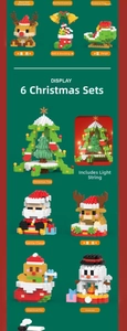 Detailed view of 6-piece Christmas micro building block set including Santa and reindeer