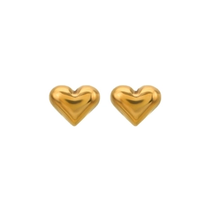 Boucles d'oreilles puces cœur 3D dorées pour femme en acier inoxydable minimaliste
