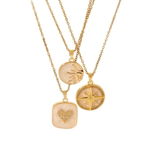 Golden heart, sun and star enamel pendant necklaces set with cubic zirconia stones