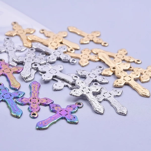 Set of stainless steel cross pendants in gold, silver, and rainbow colors for jewelry DIY