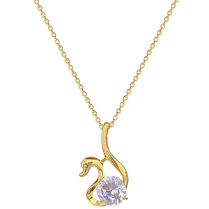 Luxurious gold swan pendant necklace with sparkling crystal zircon on a fine chain
