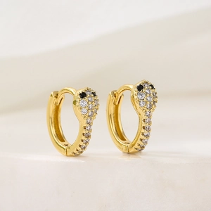 18K gold plated snake hoop earrings featuring sparkling micro-pave cubic zirconia stones