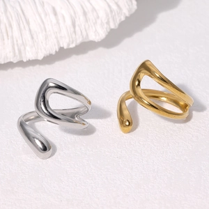 Minimalist Stainless Steel Open Ring Adjustable Geometric Hollow Irregular Liquid Metal Style For Women Fashion