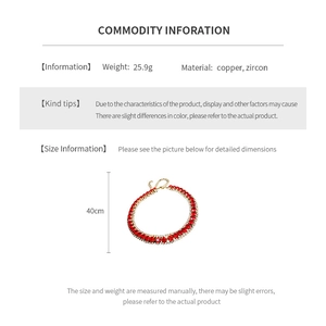 Detail specifications of 40cm red zircon square necklace showing 25.9g weight and materials