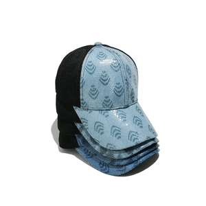 Women's summer mesh baseball caps with sequins and leopard fan pattern in blue