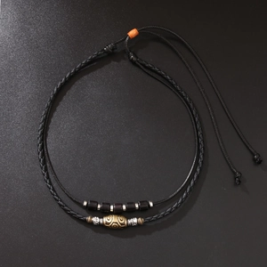 Ethnic vintage tibetan dZi bead double-layer woven necklace for men and women