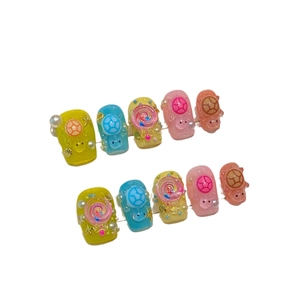 Handmade 3D jelly press-on nails with colorful resin turtles and summer charms