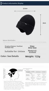 Guide des tailles pour bonnet en tricot avec dimensions 23,5x24cm et mesures