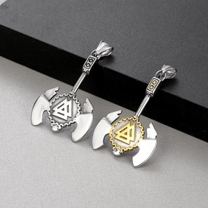 Viking axe pendants in silver and two-tone gold finish with Nordic Valknut symbol