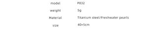 Specifications for double-chain titanium steel necklace with P832 model and pearl details