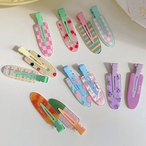 Cute candy-colored fruit pattern hair clips set with cherry and peach designs