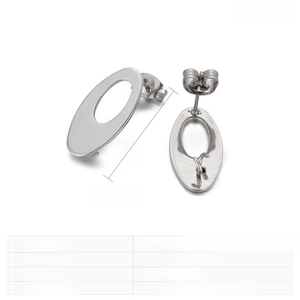 Macro detail of 19x9mm oval stainless steel earrings with precise size and weight charts
