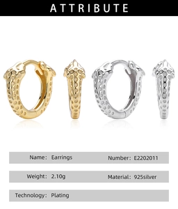 Detailed attribute chart for S925 silver leopard pattern earrings in gold and silver
