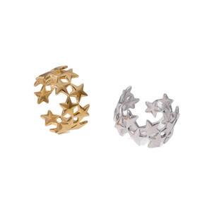 Minimalist stainless steel open rings with star-shaped cutout in gold and silver finish