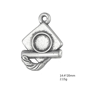 Detail of silver graduation charm with mortarboard and scroll, 14.4x20mm size