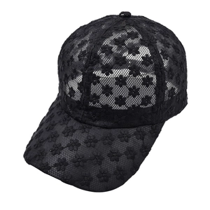 Casquette de baseball en dentelle noire pour femme avec broderie florale ajourée