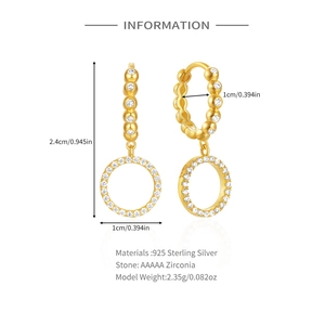 Detailed spec sheet for S925 sterling silver hoop earrings with 5A zirconia stones