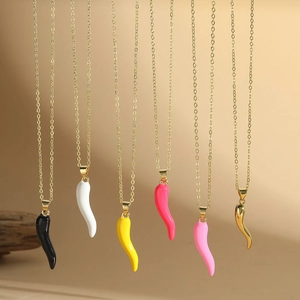 Minimalist Vintage Copper Enamel Chili Pendant Necklace For Women Italian Cornicello Horn Drip Oil Choker Jewelry Gift