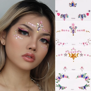 Face rhinestone tattoo stickers with moon and star gems for creative makeup look
