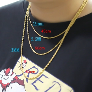 18K gold plated stainless steel rope chain necklaces in 2mm 2.5mm and 3mm widths