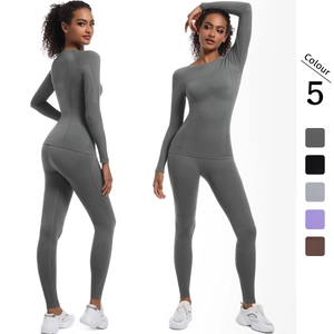 Set da Yoga Senza Cuciture Donna Tuta Sportiva a Vita Alta Top And Bottom a Manica Lunga Compressione Palestra Corsa Fitness