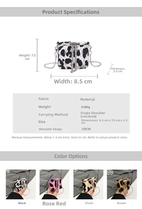 Mini animal print crossbody bag detail showing sizes and multiple color options