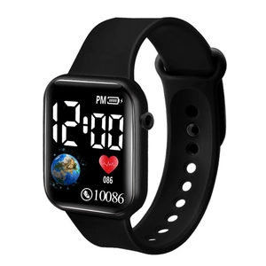 Digital heart sports watch with black silicone strap and multifunctional LED screen